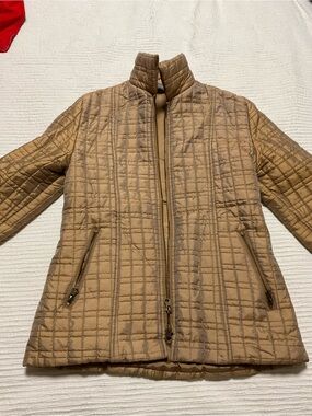 Quilted Light Brown Puffer Jacket with Stand Collar